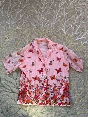Bill Atkinson for Glen of Michigan rare vintage butterfly floral 1960s blouse L